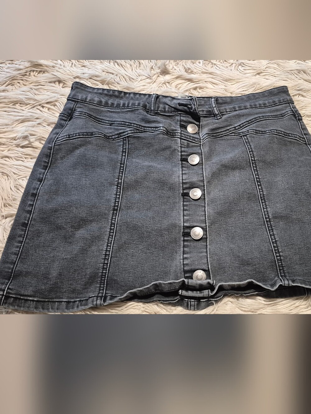 Forever 21 Washed Black Button-Front Denim Mini Skirt
